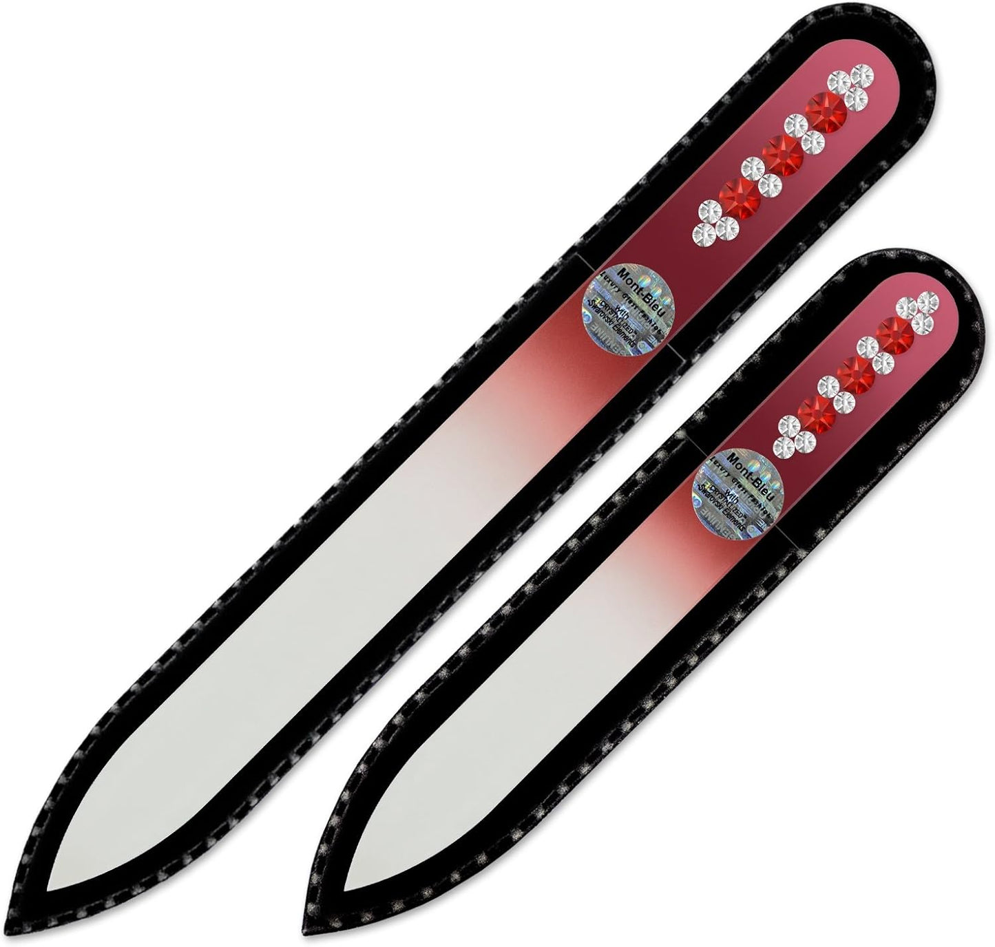 Premium Glass Nail File for Women - Mont Bleu Set of 2 Glass Nail Files Hand Decorated with Crystals - Handmade Gifts - Crystal Nail Files for Natural Nails - Fingernail Nail File
