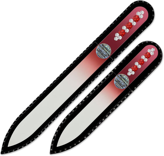 Premium Glass Nail File for Women - Mont Bleu Set of 2 Glass Nail Files Hand Decorated with Crystals - Handmade Gifts - Crystal Nail Files for Natural Nails - Fingernail Nail File