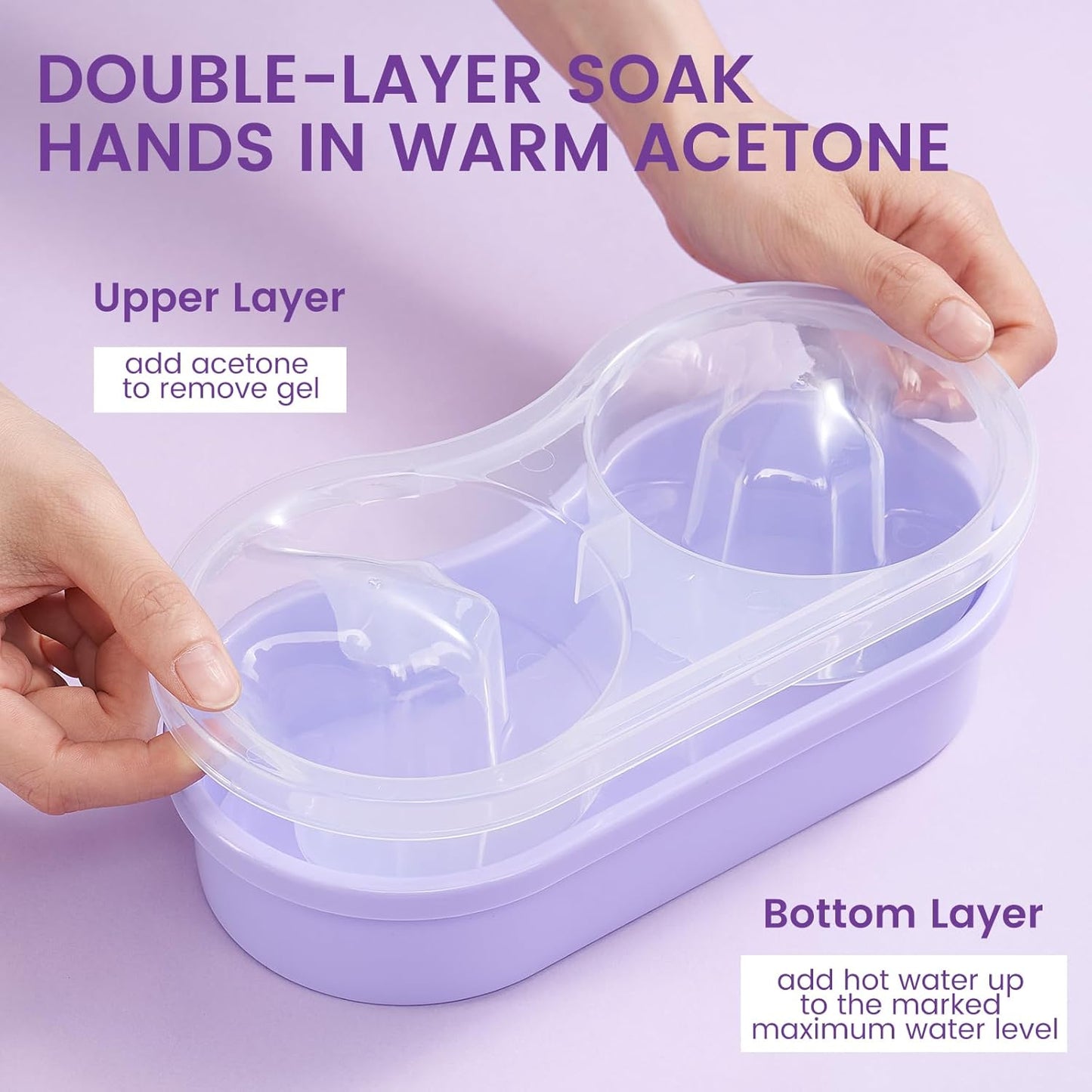 Dual Nail Soaking Bowl Acetone Proof: Soak Off Gel Nail Polish Dip Powder Remover Bowl- Cut the Soaking Time in Half Manicure Bowl for Salon Home (D2-Purple)