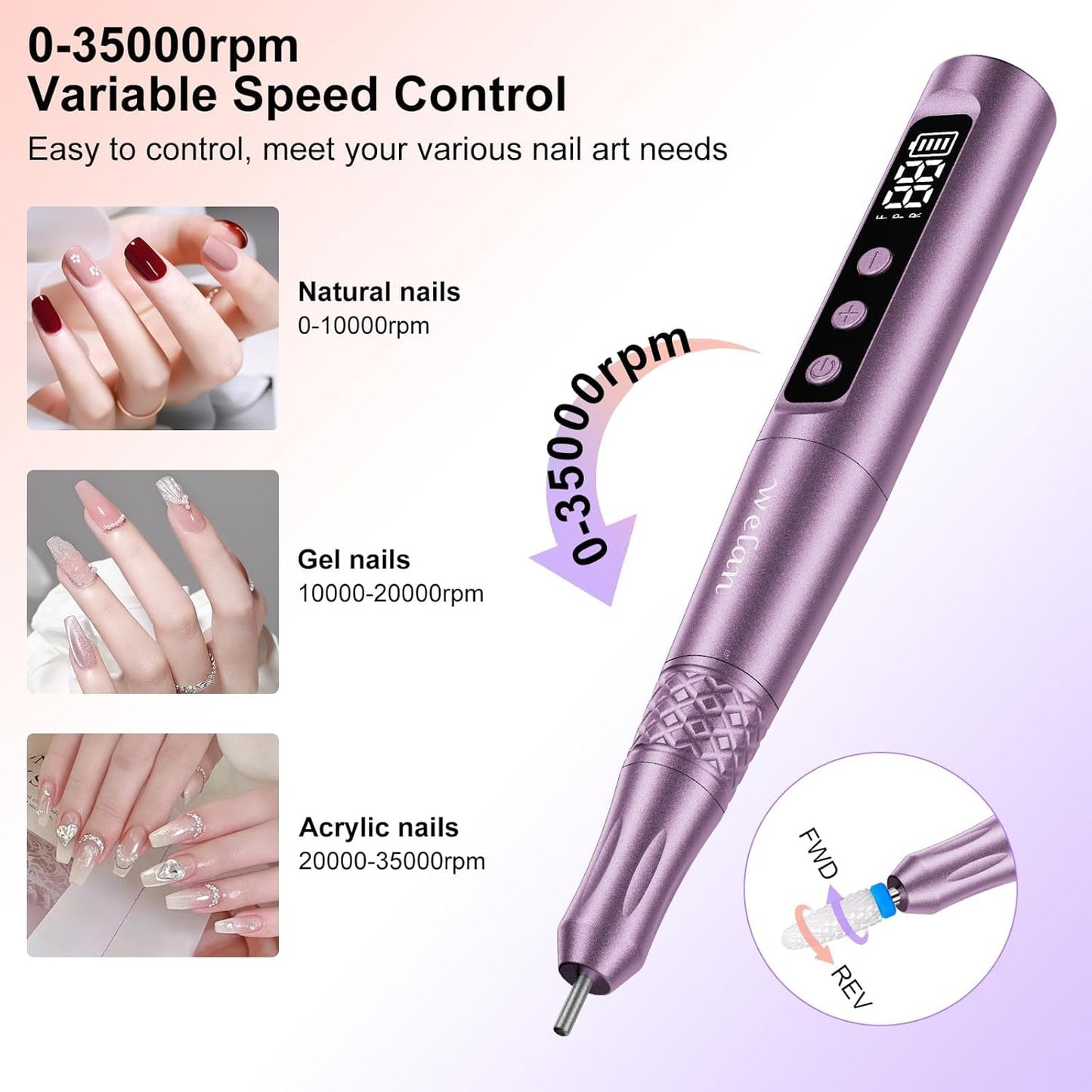 Electric Nail Drill Professional, Cordless NailDrill, 35000RPM Professional NailDrill, Portable Efile Nail Drill Machine for Acrylic and Gel Nail with Manicure and Polishing Tool Set (Pink)