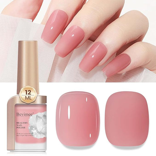 Quick Dry Nail Polish 12ML, Sheer Pink Regular Color Nail Polish Water Based Holographic High Coverage Nail Lacquer Natural Nail Art No Required UV LED Air Fast Drying