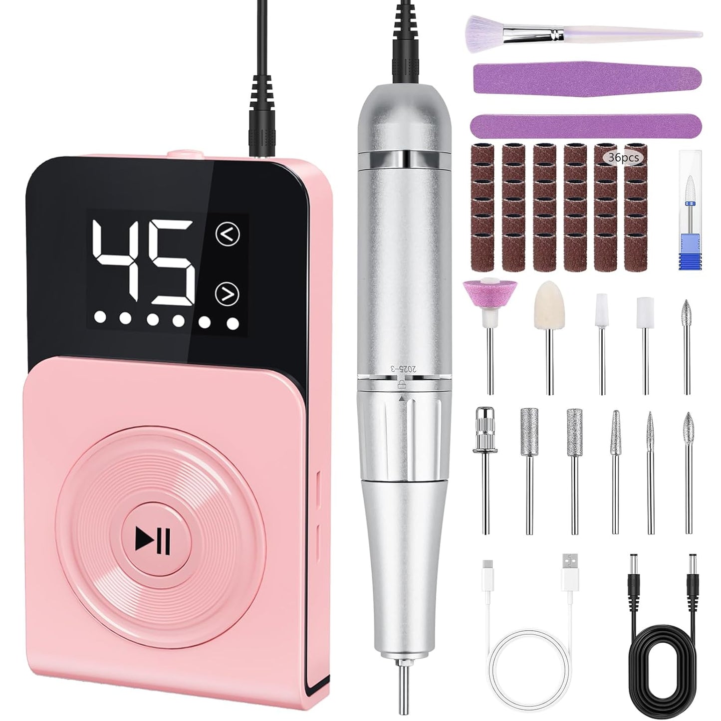 Nail Drill, Professional 45000RPM Electric Nail File with 12 Drill Bits Remover Gel Nail Polish Acrylic Nails Manicure for Salon Home(Pink)