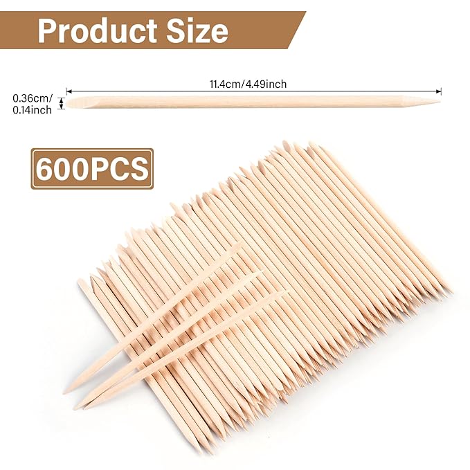 600 Pcs 4.5 Inch Orange Sticks for Nails Double Sided Multi-Use Wooden Cuticle Pusher Sticks Manicure Pedicure Tool Cuticle Sticks or Eyebrow Waxing Sticks for Facial Hair Removal