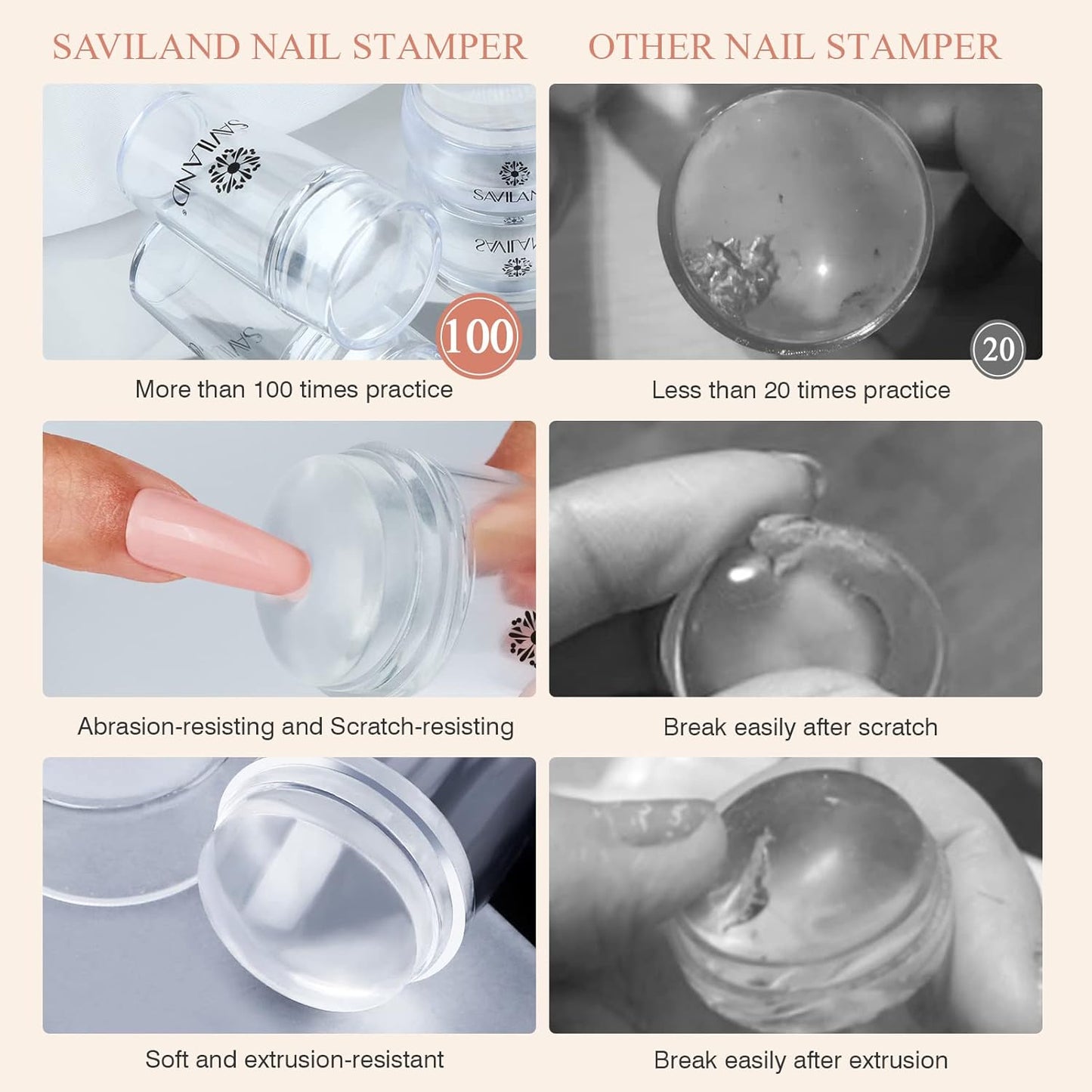 Saviland French Tip Nail Stamp: 8PCS Clear Silicone Nail Stamping Nail Art Stamper Kit, 2+2PCS Long & Short Jelly Stamper with Scrapers Nail Stamper Kit for French Manicure Home DIY Nail Salon