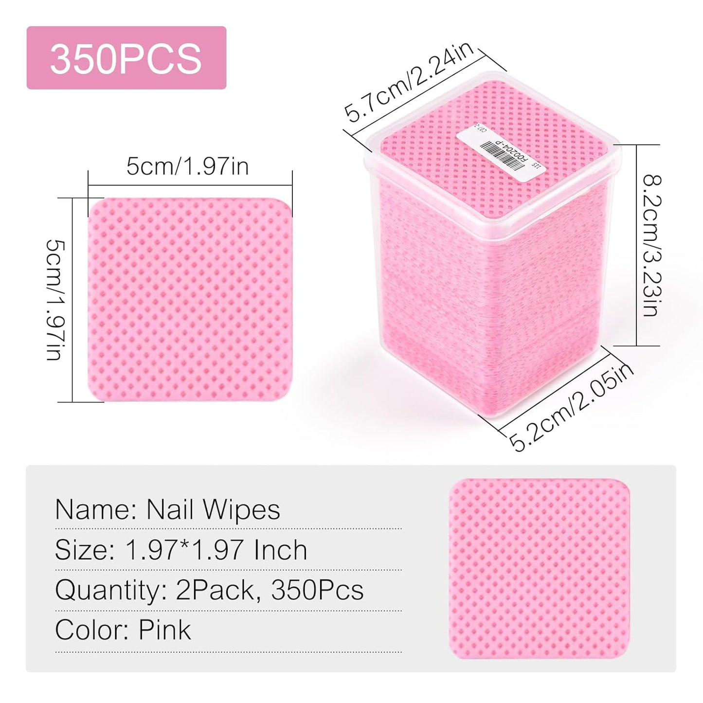 Lint Free Nail Wipes 350Pcs Nail Polish Removal Wipes Disposable Non-Woven Nail Cotton Pads Super Absorbent Eyelash Extension Glue Cleaning Wipes Nail Salon and Home Use, Pink