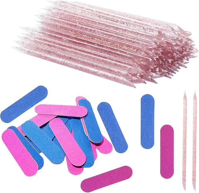 100 PCS Nail Sticks, 100 PCS Mini Nail Files Double Sided Nail Buffer, Nail Care Sticks, Cuticle Manicure and Pedicure Stick for Fingernail, Cleaning Cuticle Stick - Pink