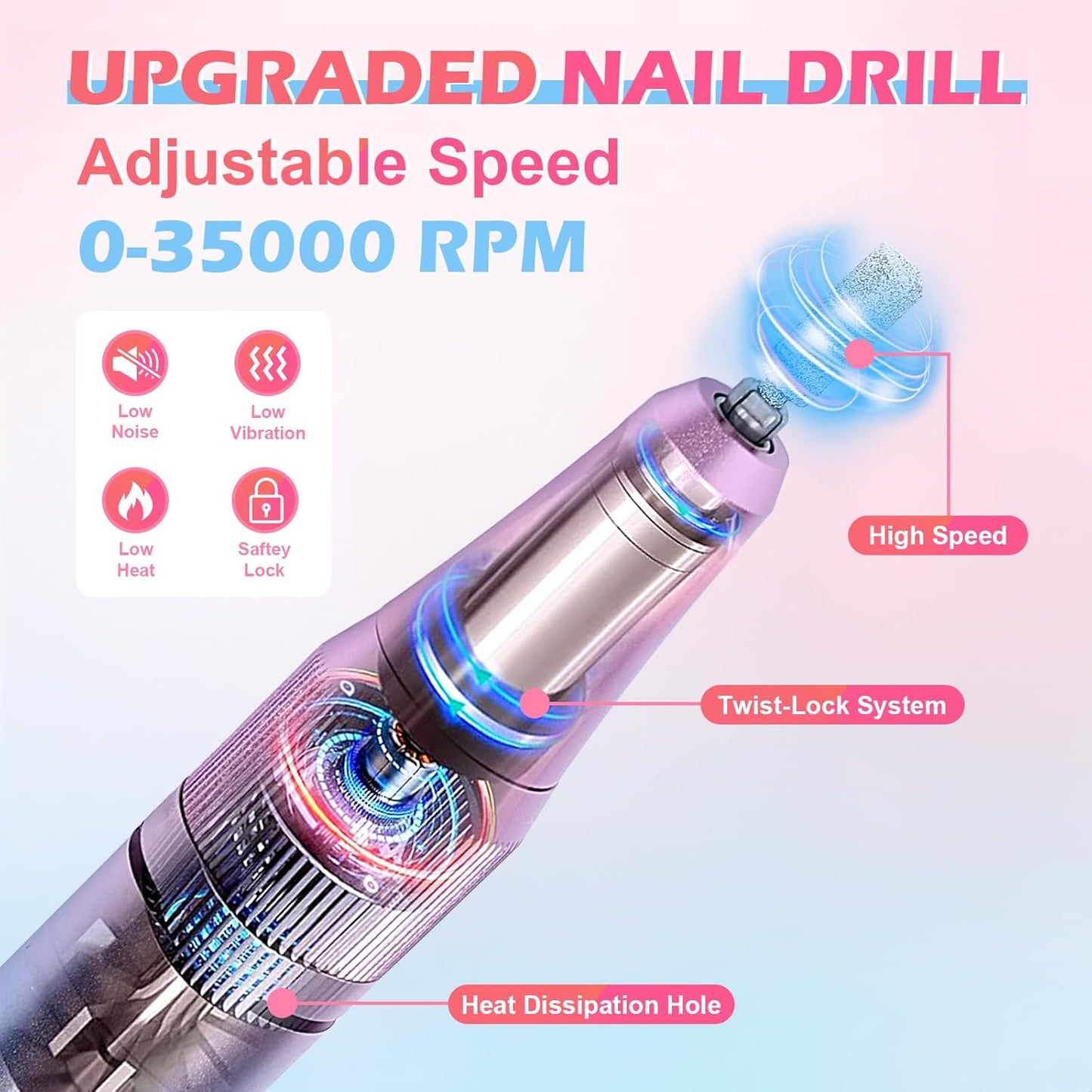 Cordless Nail Drill Professional, 35000RPM Electric Nail File, Portable Nail Drill with Bits, Nail Filer Electric with Adjustable Speed & Direction, Acrylic Nail Tool for Salon & Home Use(Blue Purple)