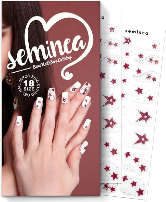 Semi Cured Gel Nail Strips-Salon Quality Semi-Cured Gel Press On Nails Stickers Quick DIY Nail Art Manicure Kits for Women at Home Works with Any UV/LED Lamps(Twinkle Star)