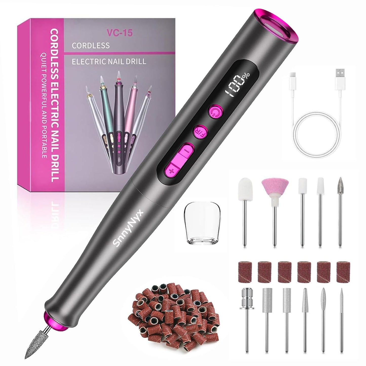 Electric Nail Drill Professional, 35000RPM Cordless Acrylic Nail Kit for Nail Polish Remover, Electric Nail File Buffer Grinder, Nail Filer Electric Manicure and Pedicure kit (Matte Gray)