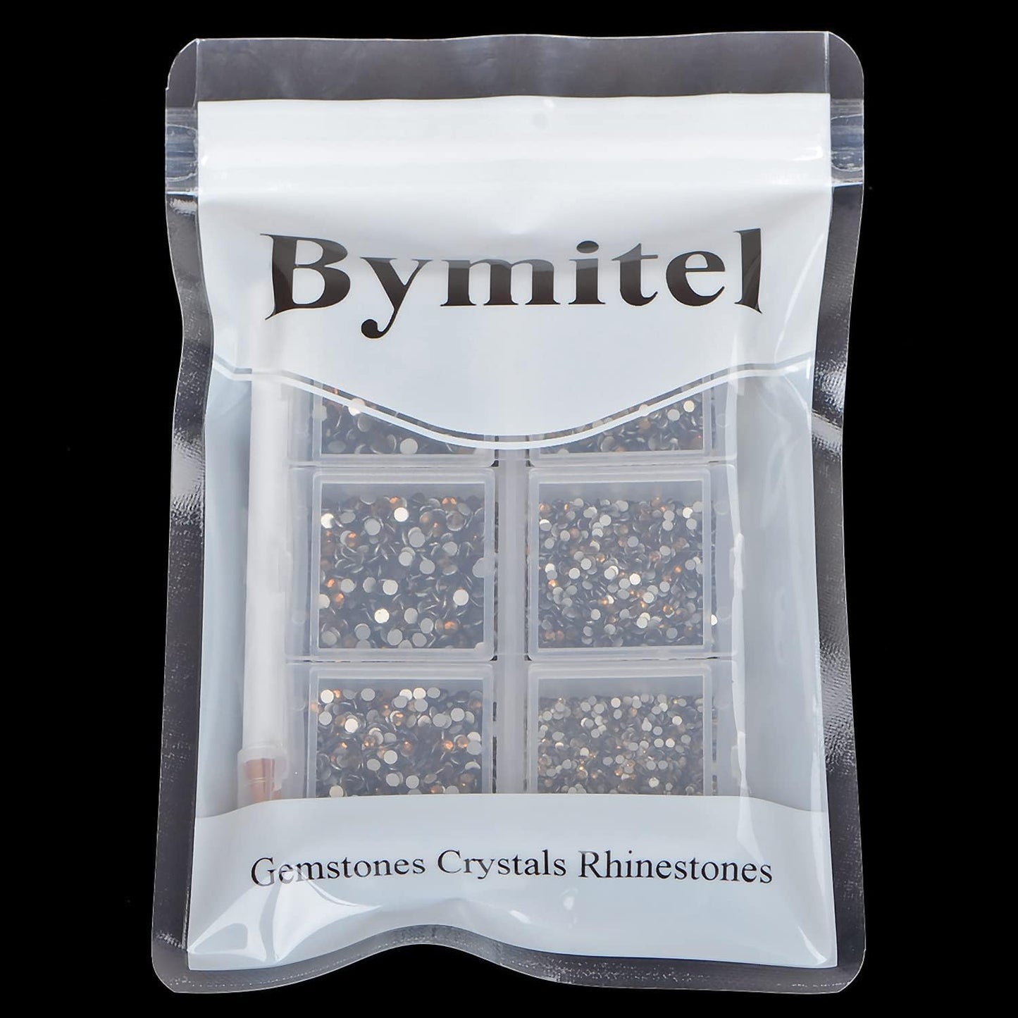 Bymitel 7200 Pieces 6 Mixed Sizes Glue Fix on Glass Rhinestones Round Crystal Gems Flatback for DIY Jewelry Making with one Picking Pen(6-Sizes 7200PCS, Smoked Topaz)