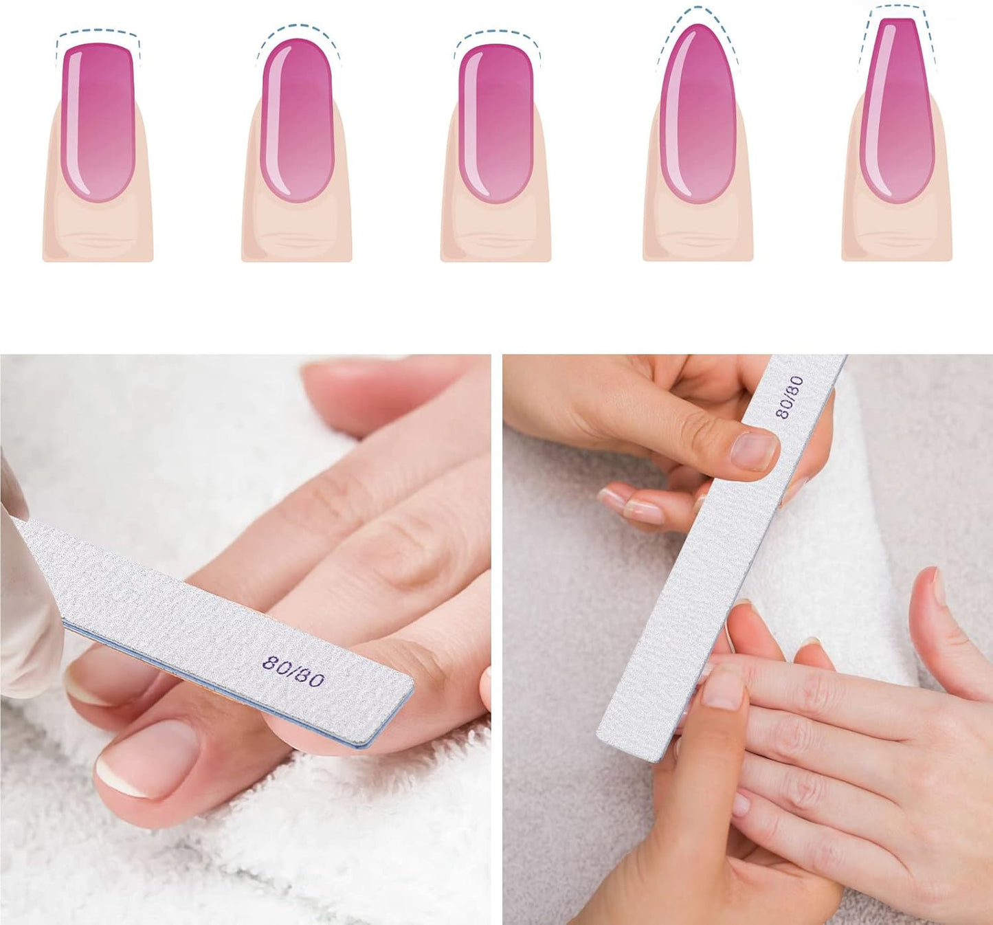 50 Count Rectangle Nail Files for Acrylic Nails, 80 Grit Coarse Nail File Reusable Emery Boards Manicure Tools