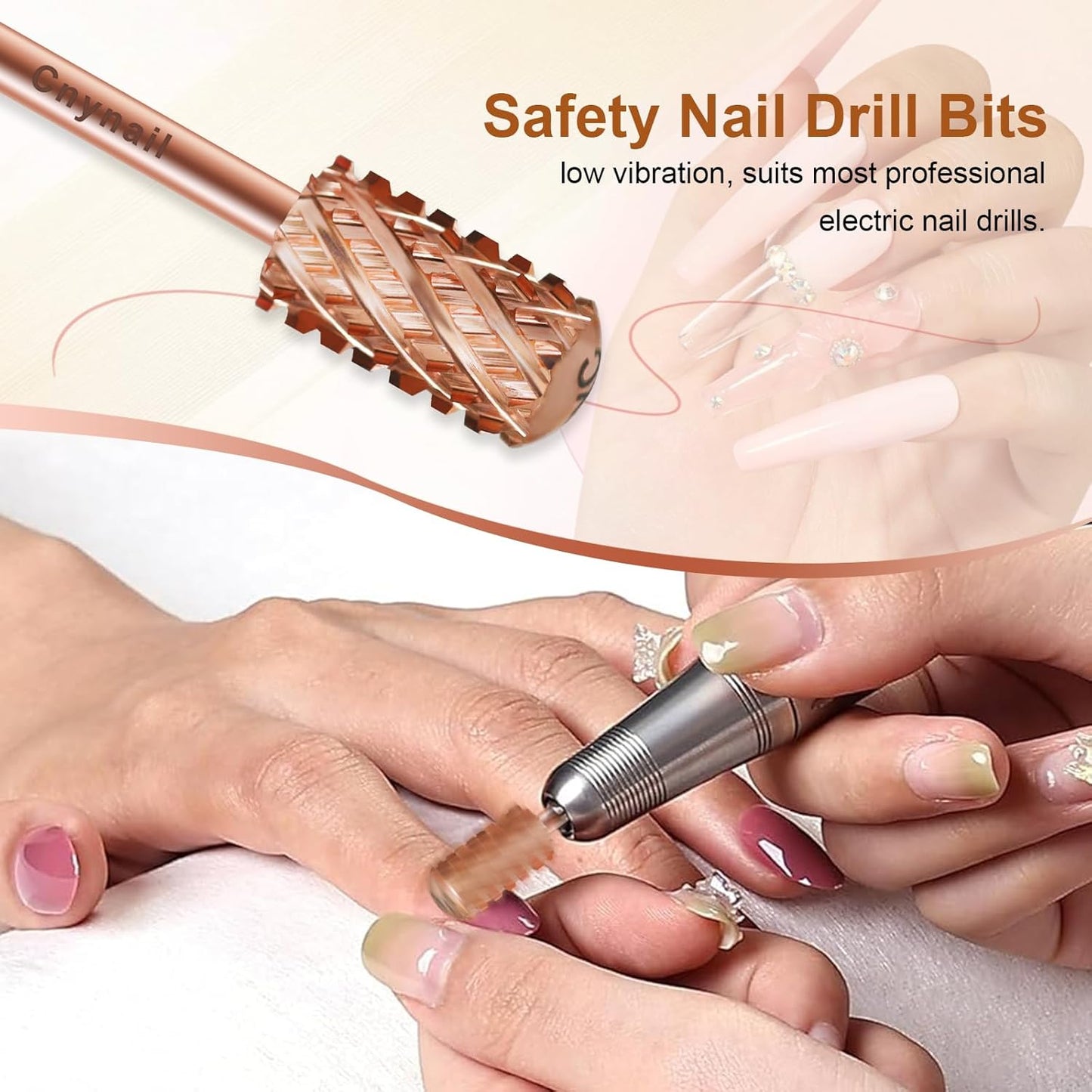3/32" Large Barrel Smooth Round Top Tungsten Carbide Nail Drill Bit Safety Bit for Gel & Acrylic Removal, 2-Way Rotating Efile Tip, Salon Electric File Accessory (4XC Grit, Rose Gold)