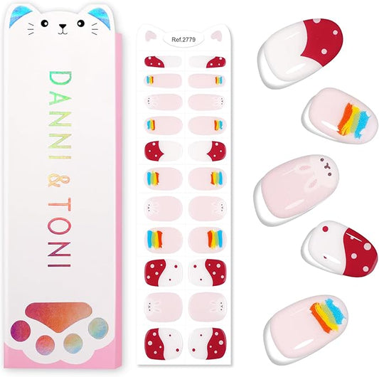 DANNI & TONI Kids Gel Nail Strips Rainbow Rabbit Salon-Quality Peel & Stick Manicure for Children (Age 6+)– Safe, Long-Lasting, Easy to Apply |Rainbow Pop