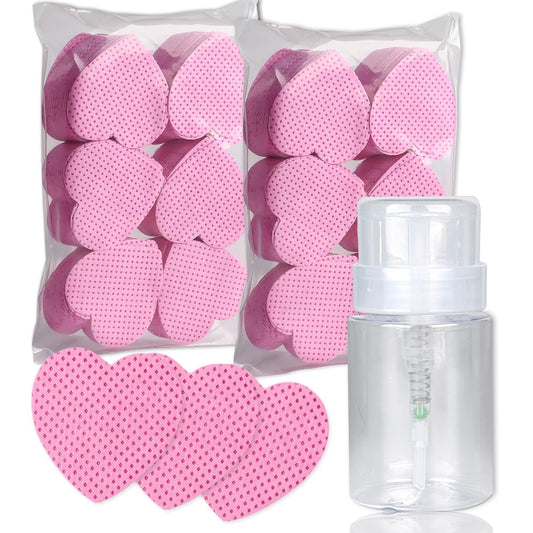 600PCS Lint Free Nail Wipes with 100ml Empty Press Pump Bottle,Gel Polish Remover Clean Cotton Pads and Acetone Dispenser,Non-Woven Fabric Eyelash Glue Wipes Paper with Refillable Bottle for Nail Art
