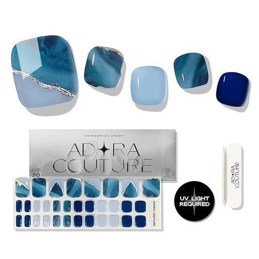 Semi Cured Gel Nail Strips - 32 pcs Gel Pedicure Stickers, Easy to Apply & Remove Toenail Stickers, Salon Quality at Home & Long Lasting - UV Nail Lamp Required - Blue Ocean P