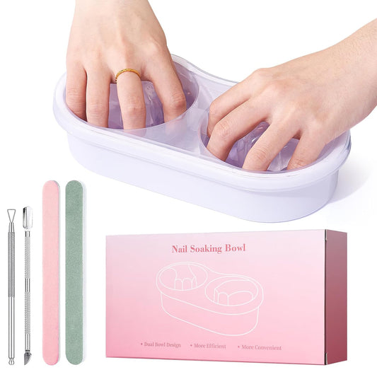 Dual Nail Soaking Bowl, Soak Off Gel Polish Remover Bowl for Home Users, Time Saver Manicure Bowl for Dip Powder/Gel/Acrylic Removal at Home & Salon, White