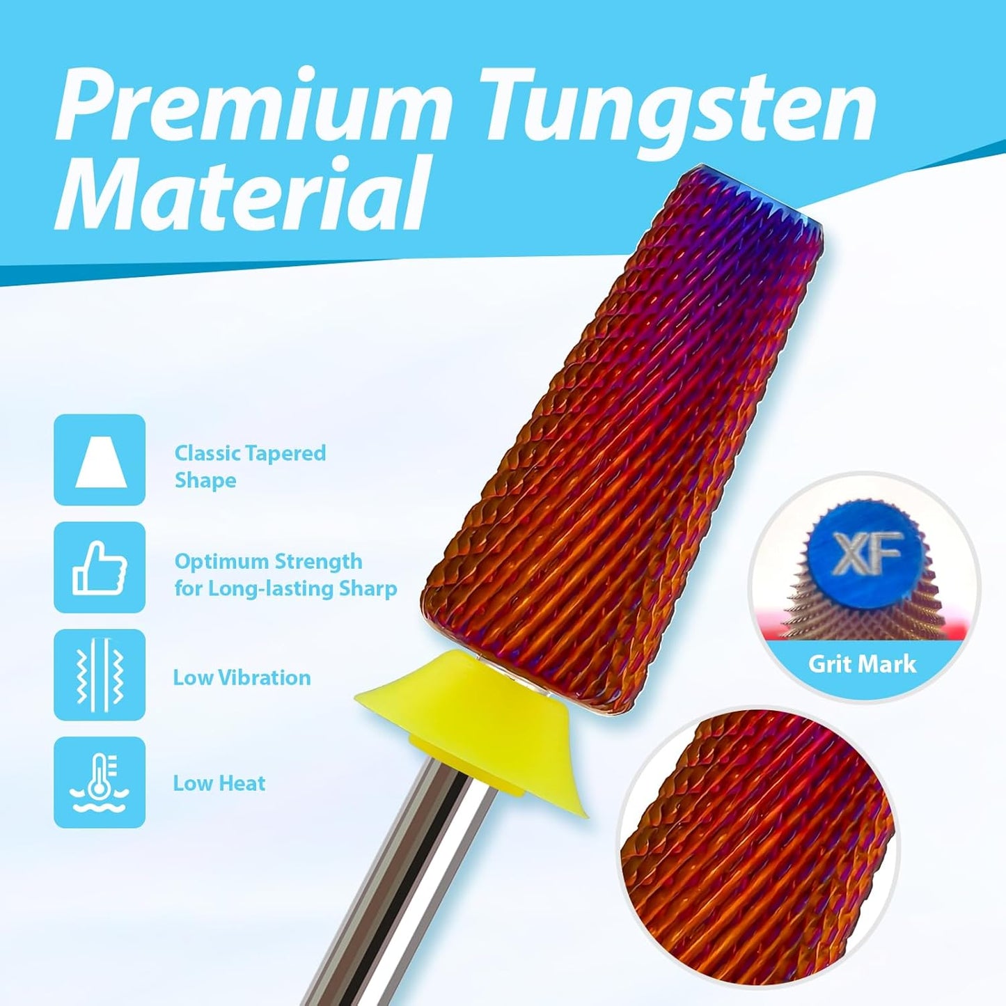 Professional Nail Drill Bits for New Artists, Cross Cut 3/32'' Safety Tungsten Carbide Tapered Bit, Remove Gel Fast, Left & Right Hand Use, Manicure Cuticle Soft Hard Gel Polishing, Extra Fine.