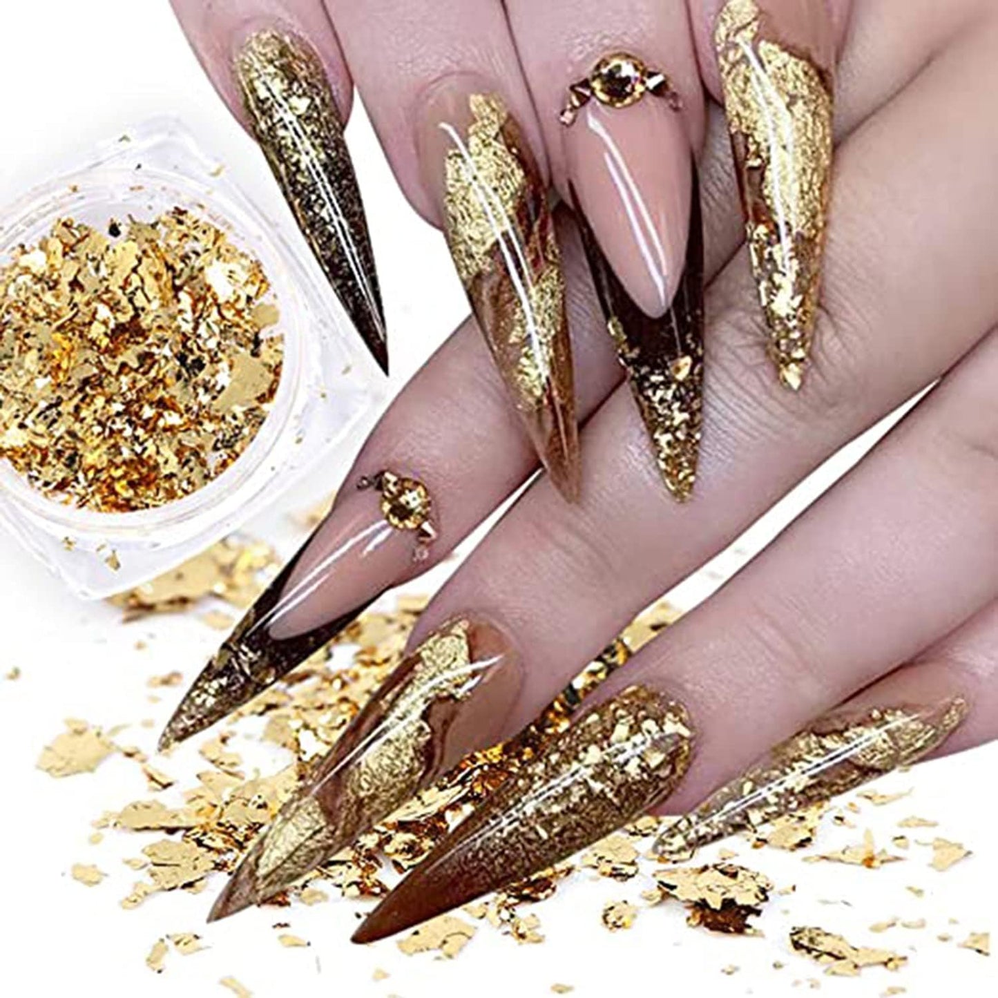Holographic Gold Glitters Nail Art Sequins 3D Flakes Decoration for Women Girls Manicure Tips DIY Acrylic Nails Supplies Shining Design Accessories (8 Boxes)