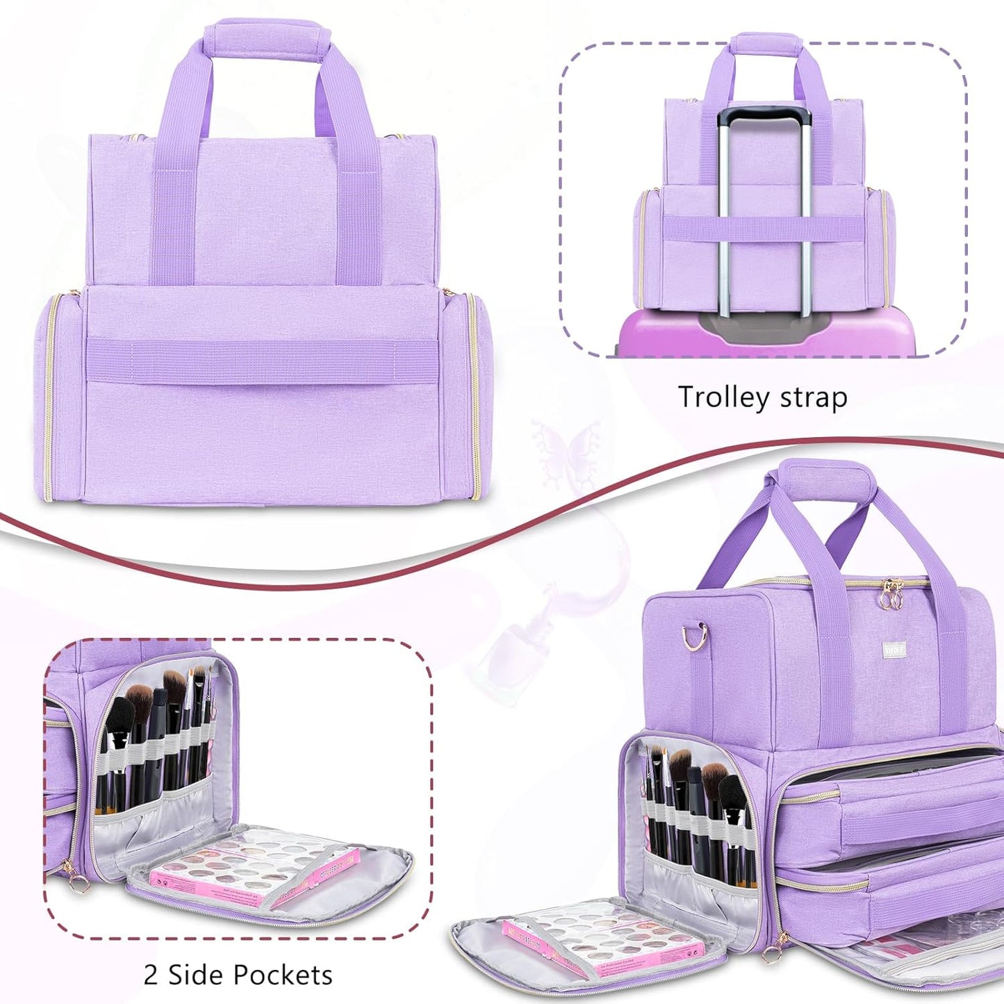 Nail Polish Organizer Holds 80 Bottles and a Nail Lamp,Nail Polish Carrying Case with 2 Removable Bags,Nail Organizers and Storage for Nail Tech,Portable Nail Polish Holder for Nail Supplies,Purple