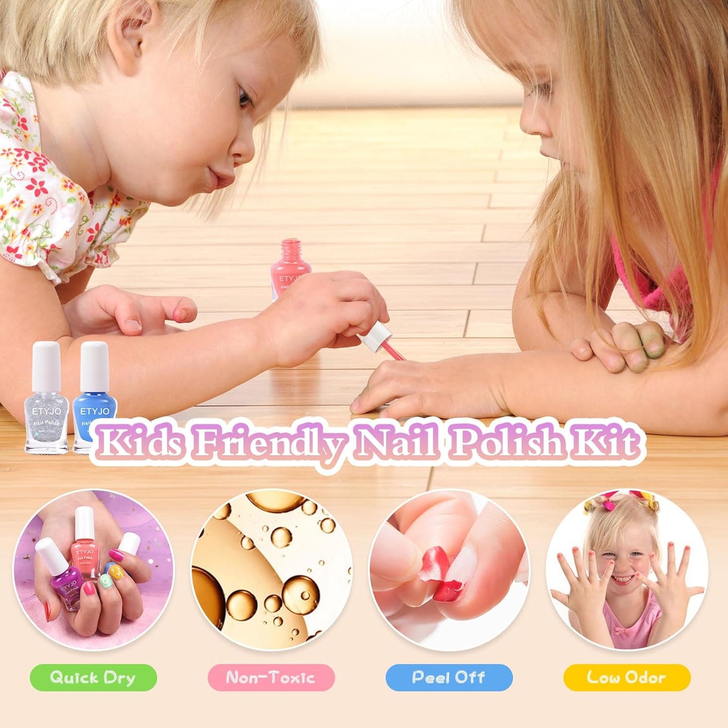 Kids Nail Polish Non-Toxic Nail Polish Set for Girls 10 rainbow Colors Water Based Peel Off Quick Dry Nail Polish Kit for Age 3+ Toddler Teen Birthday Gift