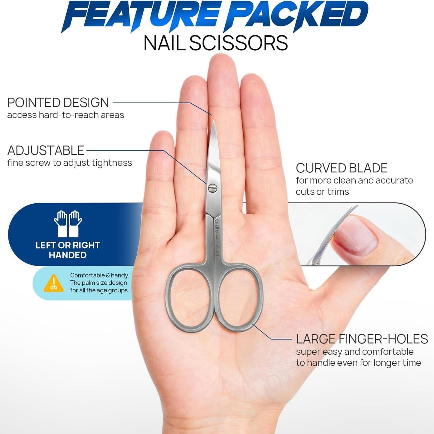 Nail Scissors for Women & Men – Stainless Steel, Curved Blade, Sharp Scissors for Toenails, Manicure, Pedicure, Cuticle For Home & Professional Use (Nail Scissors With Leather Case)