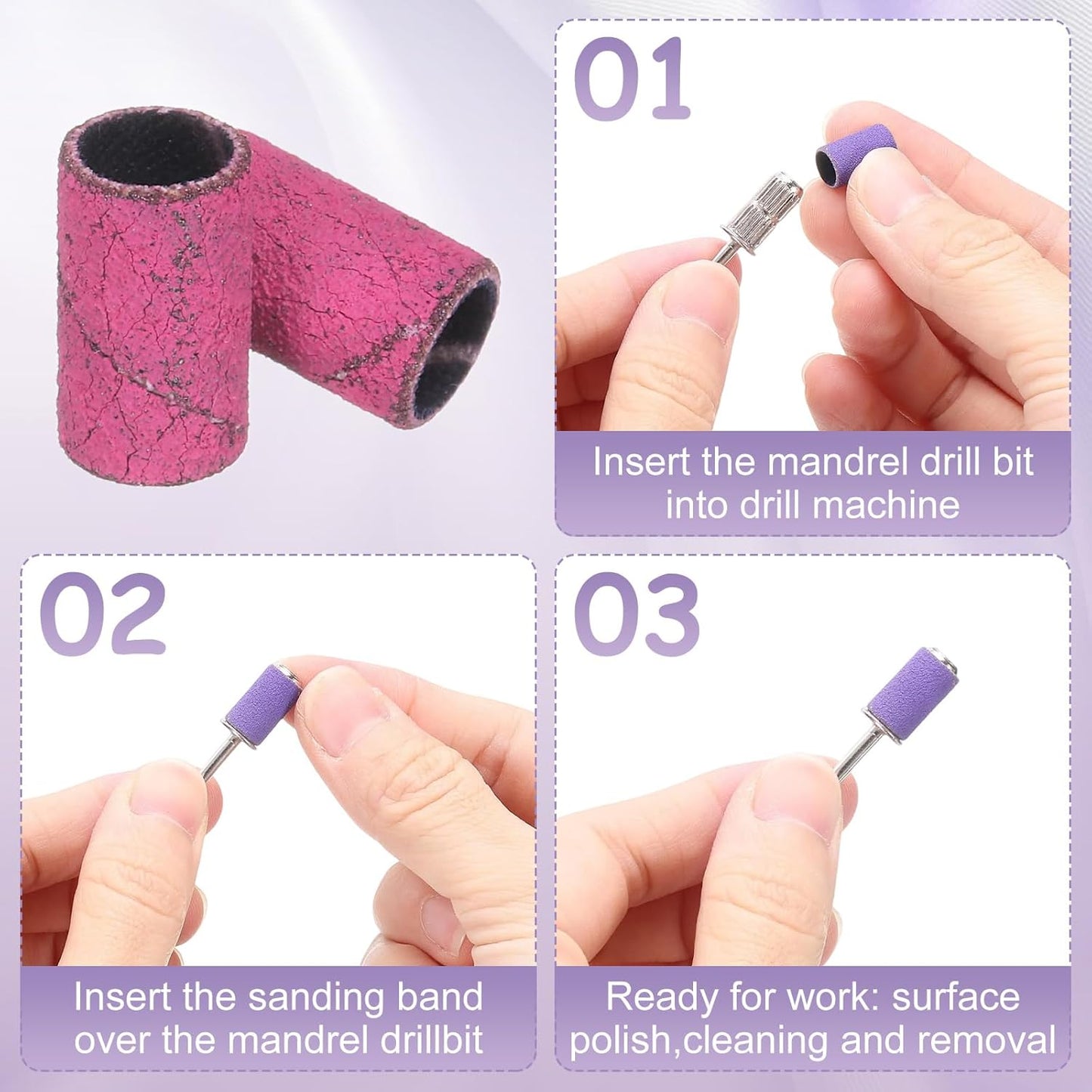 HARFINGTON 100pcs Small Sanding Bands 120 Grit for Nail Drill Bits Mini Sanding Band for Nails Gel Manicures Pink