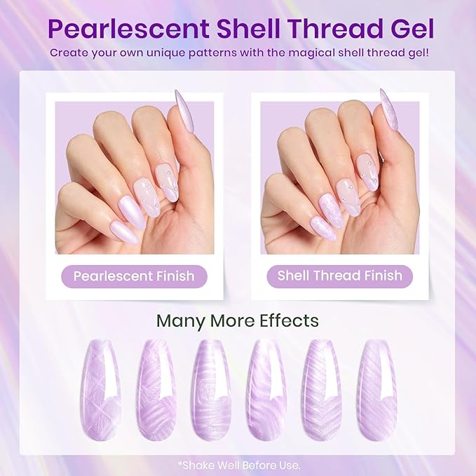 Beetles Purple Gel Nail Polish Set, 6 Color Spring Purple Shimmer Pearl Jelly Gel Polish with Nail Brush Soak Off LED Lamp Swirl Shell Thread Effect DIY Manicure Gifts for Mom