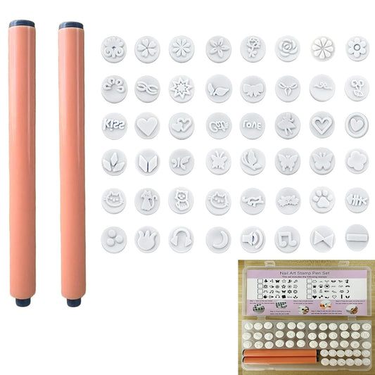 48 Pcs Nail Stamp Pen Set, Nail Art Pens with Interchangeable Stamp Heads, Quick Nail Art Tools with 48 Unique Patterns, Flower Butterfly Rose DIY Nail Stamping Pen Kit, Nail Design Tools for Women