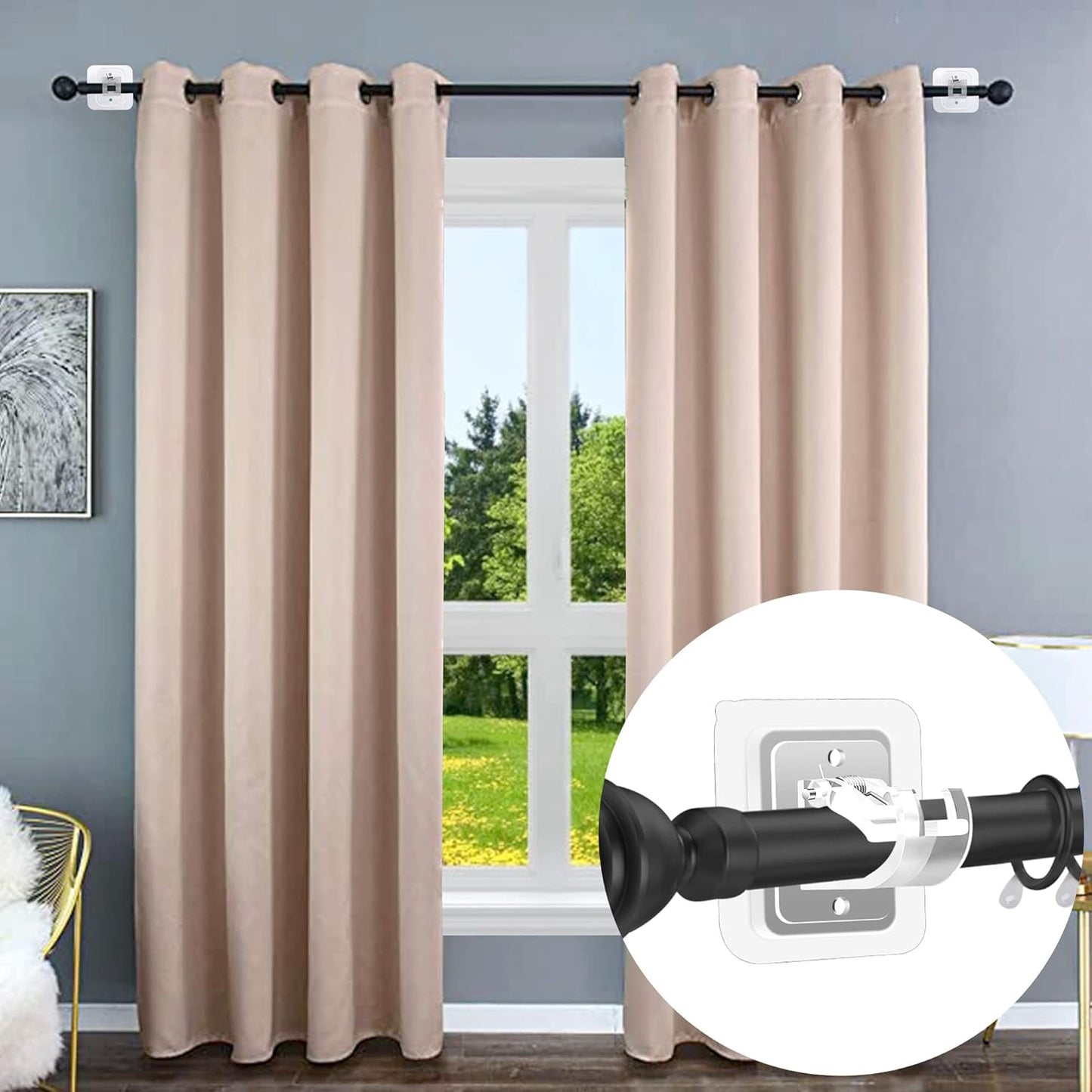 Codoule 2PCS No Drill Curtain Rod Brackets No Drilling Self Adhesive Curtain Rod Holder Hooks Nail Free Adjustable Curtain Rod Hooks Curtain Hangers Bathroom Kitchen Home Bathroom Hotel (Transparent)