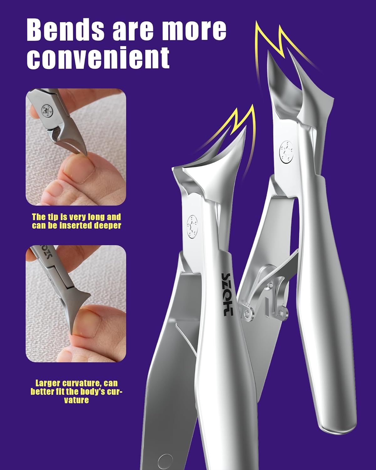 Nail Clippers Set - SZQHT 2025 Upgrade Angled Head Nail Clippers for Men,Seniors,Women,Toenail Clippers for Thick,Ingrown, Nails, Professional Stainless Steel Toe Nail Clippers,Nail File, Heavy Duty