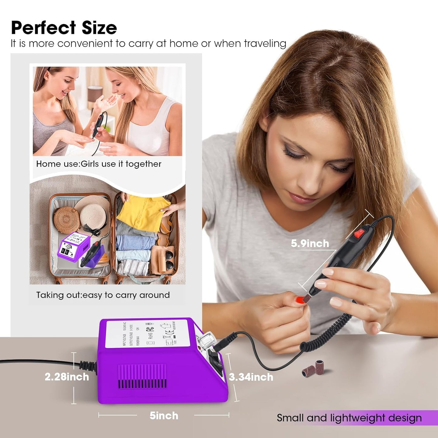 LAVAED Nail Drill Professional E Filer for Nails Electric Nail File, Nail Filer Electric Drill Nail Kit with 156pcs Sanding Bands and Nail Drill Bits for Acrylic Nail Gel Nail Manicure Pedicure