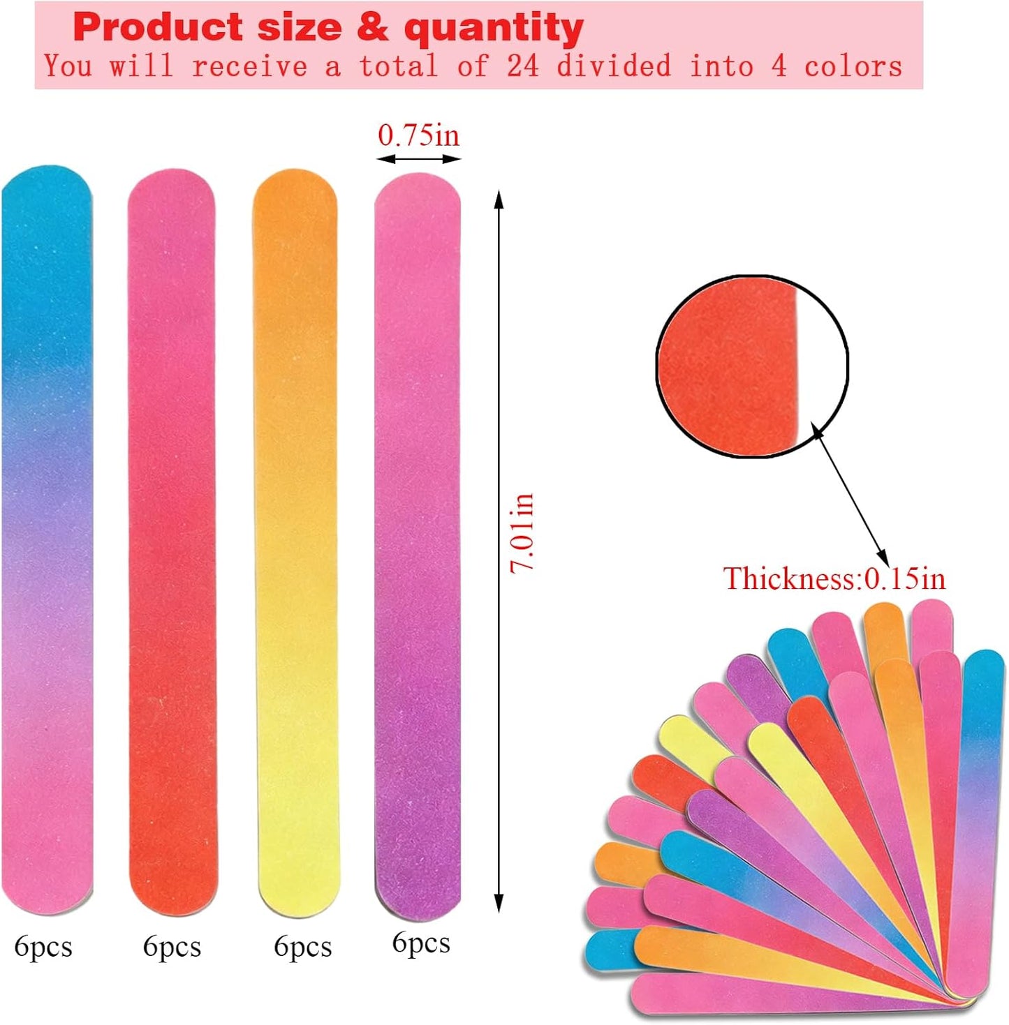 24 Nail Files, Colored Emory Plate Nail Files Double Sided 180 Grains Professional Manicure Emory Plate Buffer Pedicure Tools Nail Shaping Polishing Files (Gradient Color, Count, 24, 100/180 Grit)