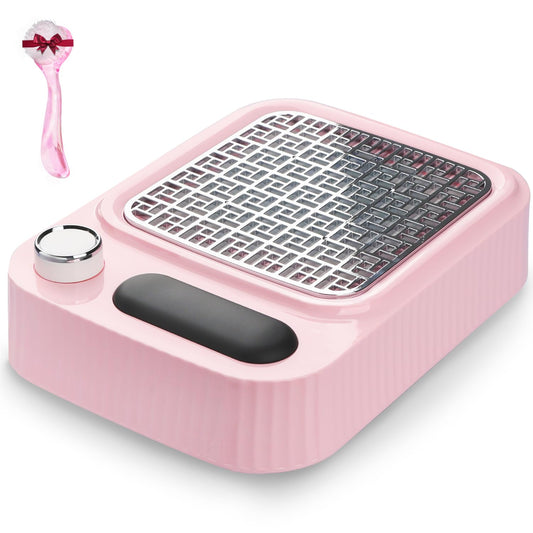 Pink Nail Dust Collector with Reusable Filter for Acrylic Gel Nails, 80W Power Nail Vacuum Cleaner Dust Catcher Adjustable Dust Sucker for Nails Manicure Pedicure at Home Nail Salons