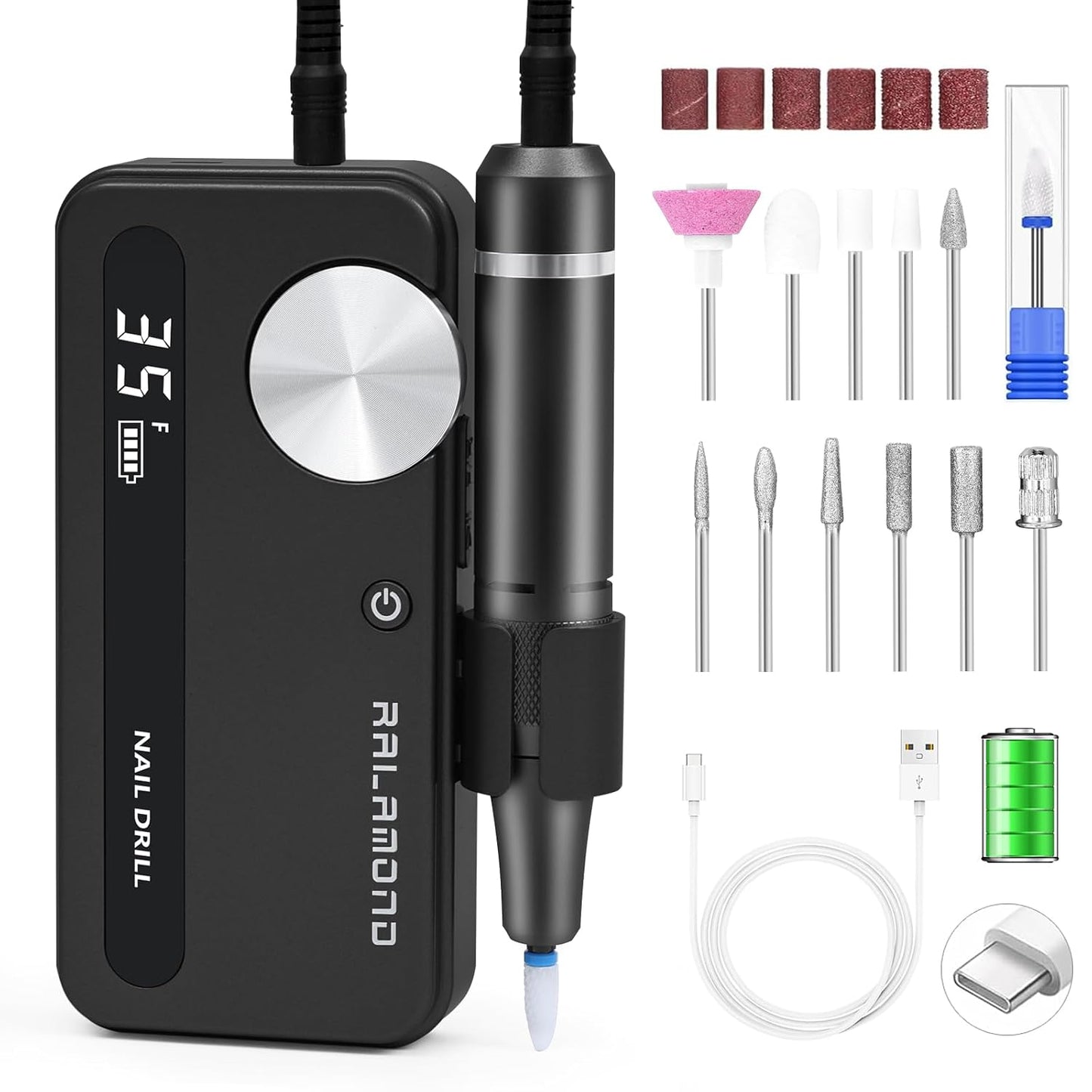 35000RPM Nail Filer Electric Nail Drill, Professional Cordless Machine, Portable Rechargeable Nail Drill, Drill Nails Tool for Manicure Pedicure Salon and Home Use (Black)