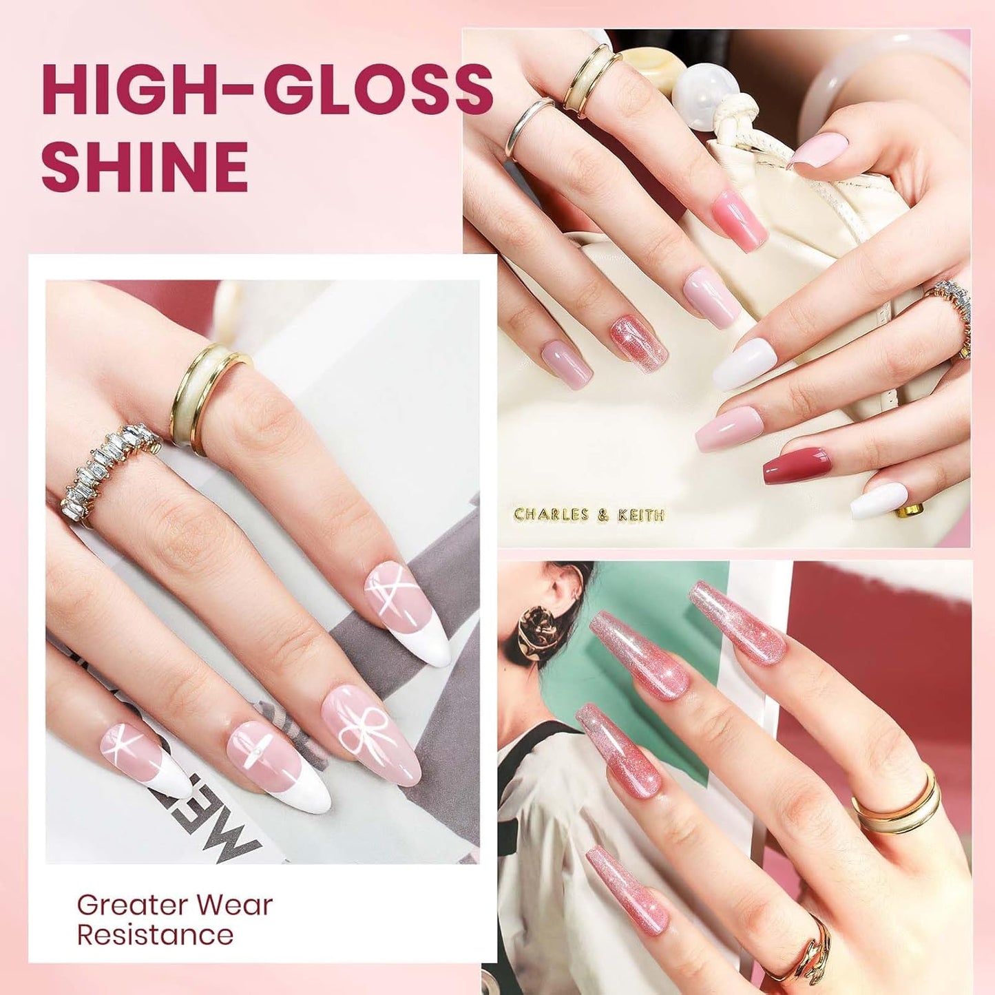 Nude Pink Nail Polish Set, Quick Dry Sheer Regular Nail Polish White Light Pink Glitter Fingernail Polish Natural Neutral Nail Lacquer High Glossy Nail Manicure DIY Salon Gift for Women Girl