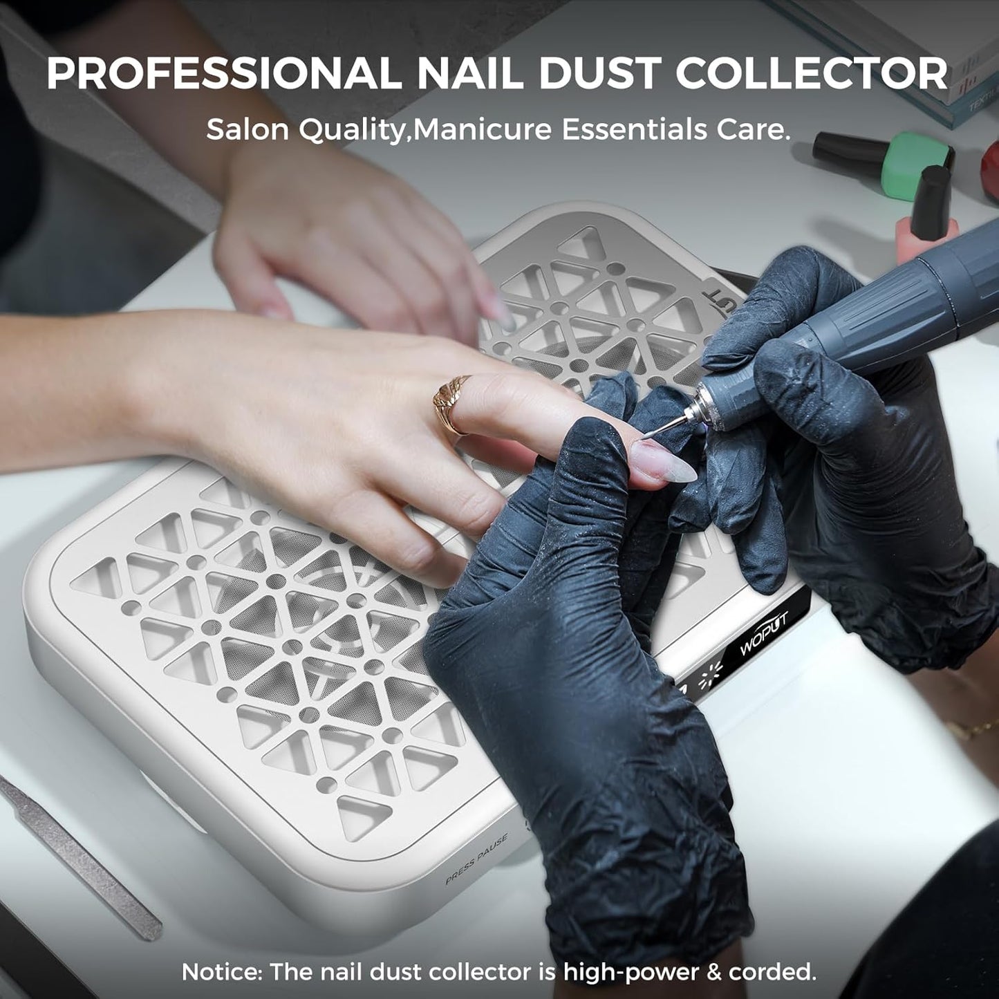 Nail Dust Collector, 1600PA Professional Nail Vacuum Dust Collector Fan with Filter Papers (30 Pcs) for Acrylic Nail Polishing & Manicure at Nail Salon & Home - White
