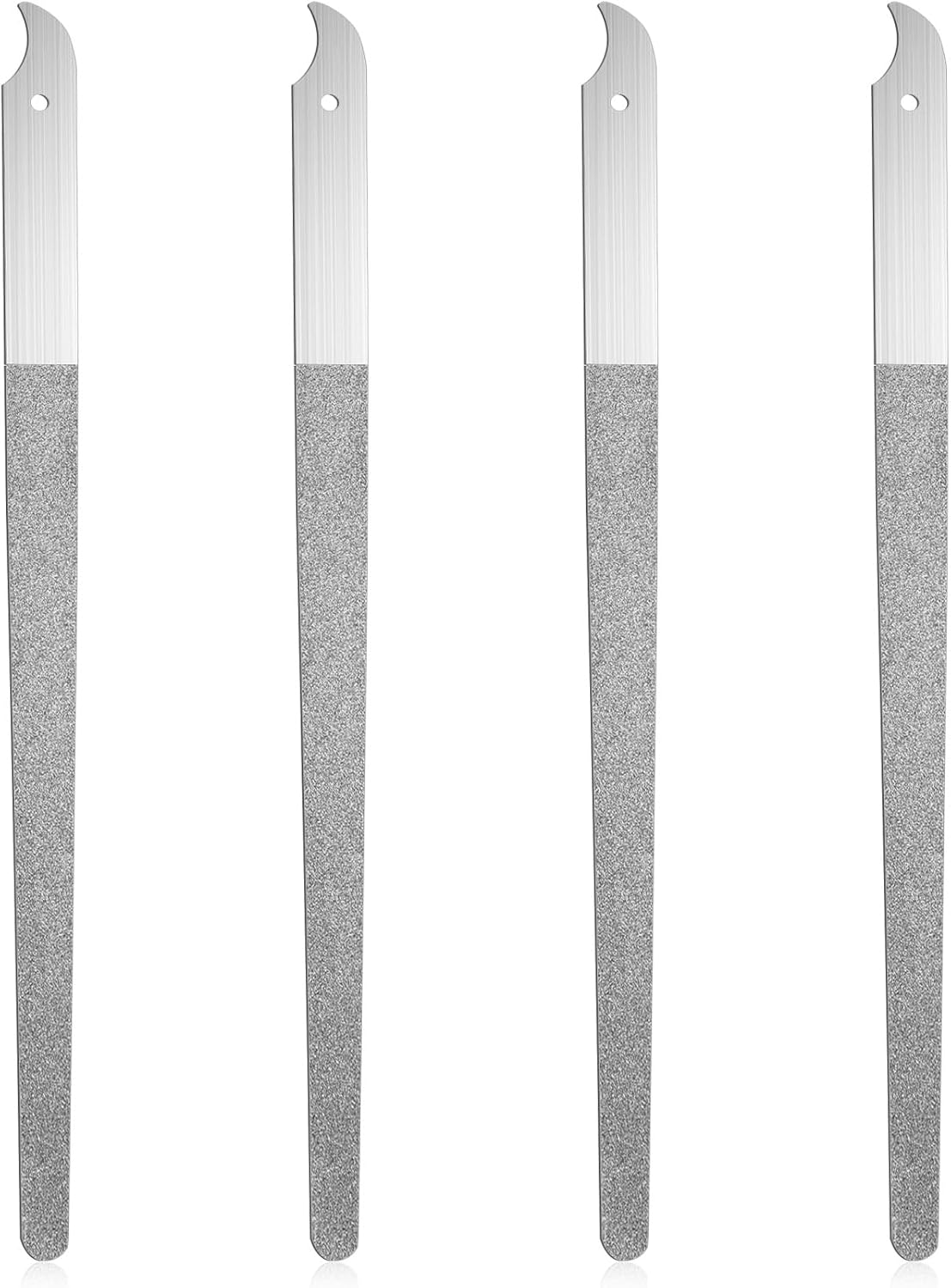 4Pcs Diamond Nail File, 8 Inch Stainless Steel Curved Tip Diamond Dust Nail File, Double Sided Abrasive for Professional Manicure Pedicure Salon Home Use