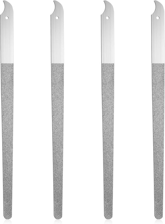 4Pcs Diamond Nail File, 8 Inch Stainless Steel Curved Tip Diamond Dust Nail File, Double Sided Abrasive for Professional Manicure Pedicure Salon Home Use