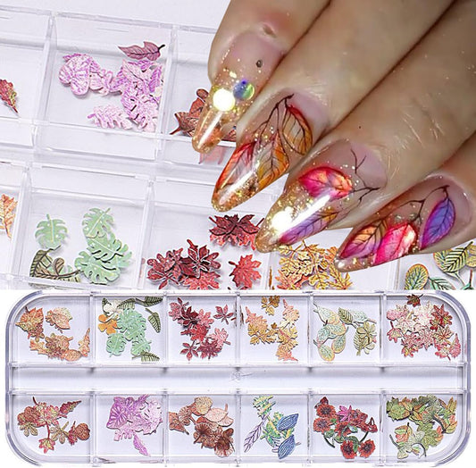 1Box Colorful Leaves Nail Art Flakes 3D Autumn Maple Leaf Wood Chip Slices Designs Nail Sequins Thanksgiving Glitter Nail Flakes Cute Leaf Maple Leaves Nail Sequin for Women DIY Manicure Crafts Decor