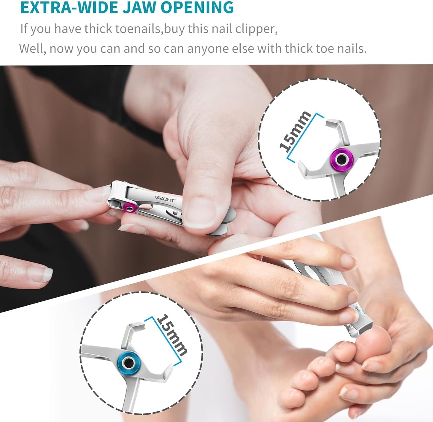 SZQHT Extra Wide Jaw Opening Nail Clippers for Thick Nails Cutter for Ingrown Toenail Clippers & Fingernails Manicure Set,Pedicure Kit,Men & Women(Silver)