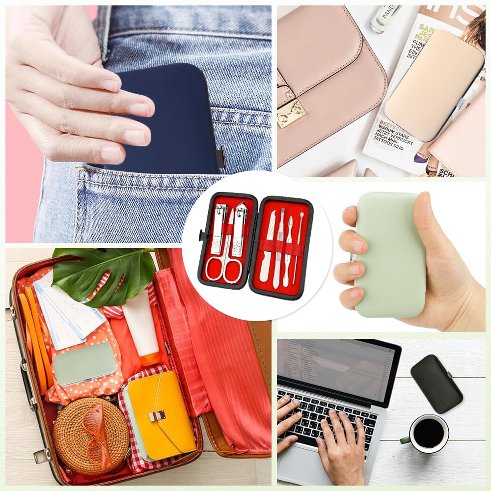 Silver Manicure Set, Nail Clipper Set 7 in 1 Manicure Kit Stainless Steel Nail Clipper Kit Pedicure Kit Portable Nail Grooming Kit Fingernail Toenail Clippers for Men Husband Boyfriend Women