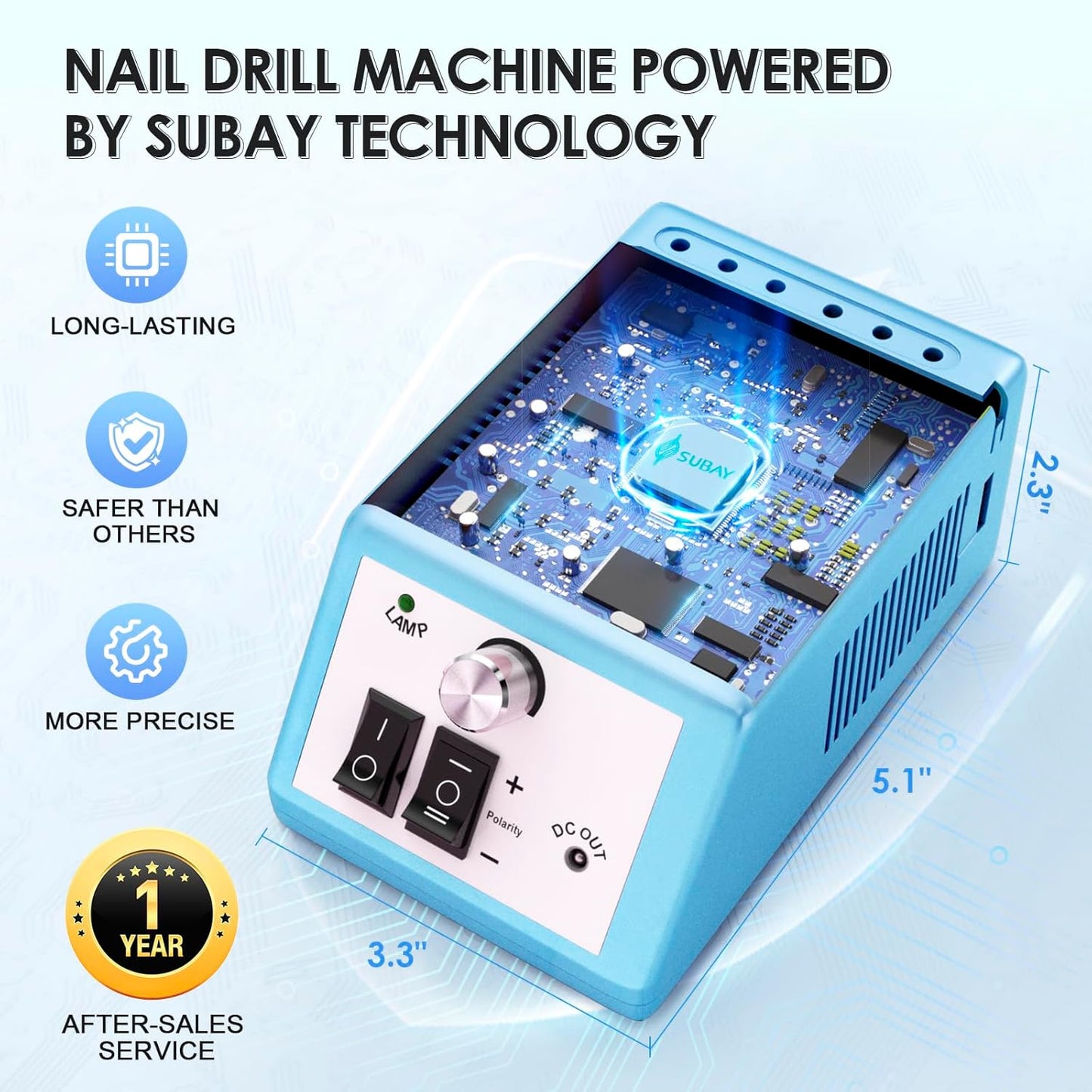 Subay 30000RPM Nail Drill Professional Electric File Acrylic Nails Kit for Acrylic Nails Remove Nail Gel Polish Manicure for Salon Home with 100pcs Sanding Bands, Dark Blue
