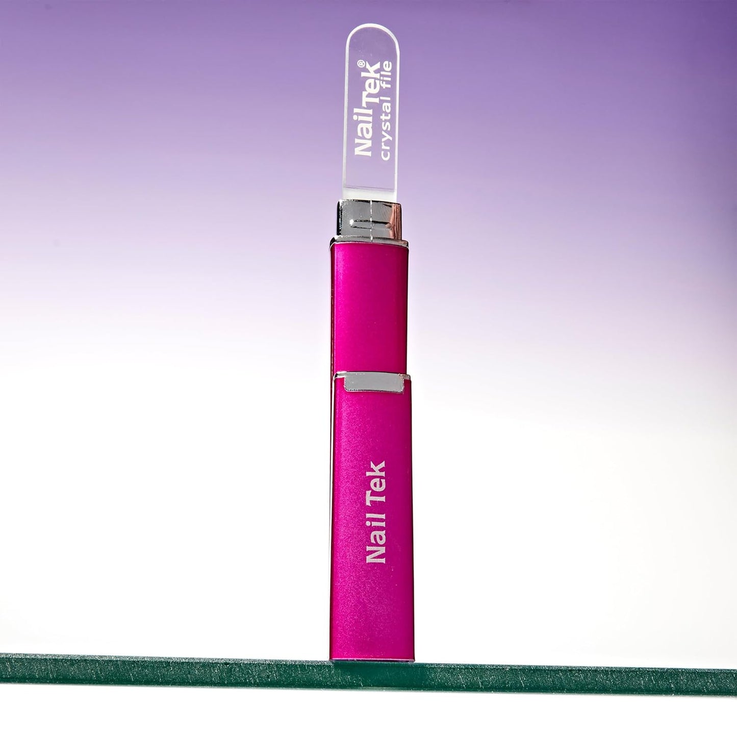 Nail Tek Crystal File - Glass Nail File with Case, Durable and Gentle for Healthy Nails and Cuticles - Travel-Friendly Design, Fuchsia, Medium 5"