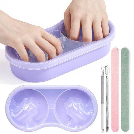 Dual Nail Soaking Bowl Acetone Proof: Soak Off Gel Nail Polish Dip Powder Remover Bowl- Cut the Soaking Time in Half Manicure Bowl for Salon Home (D2-Purple)