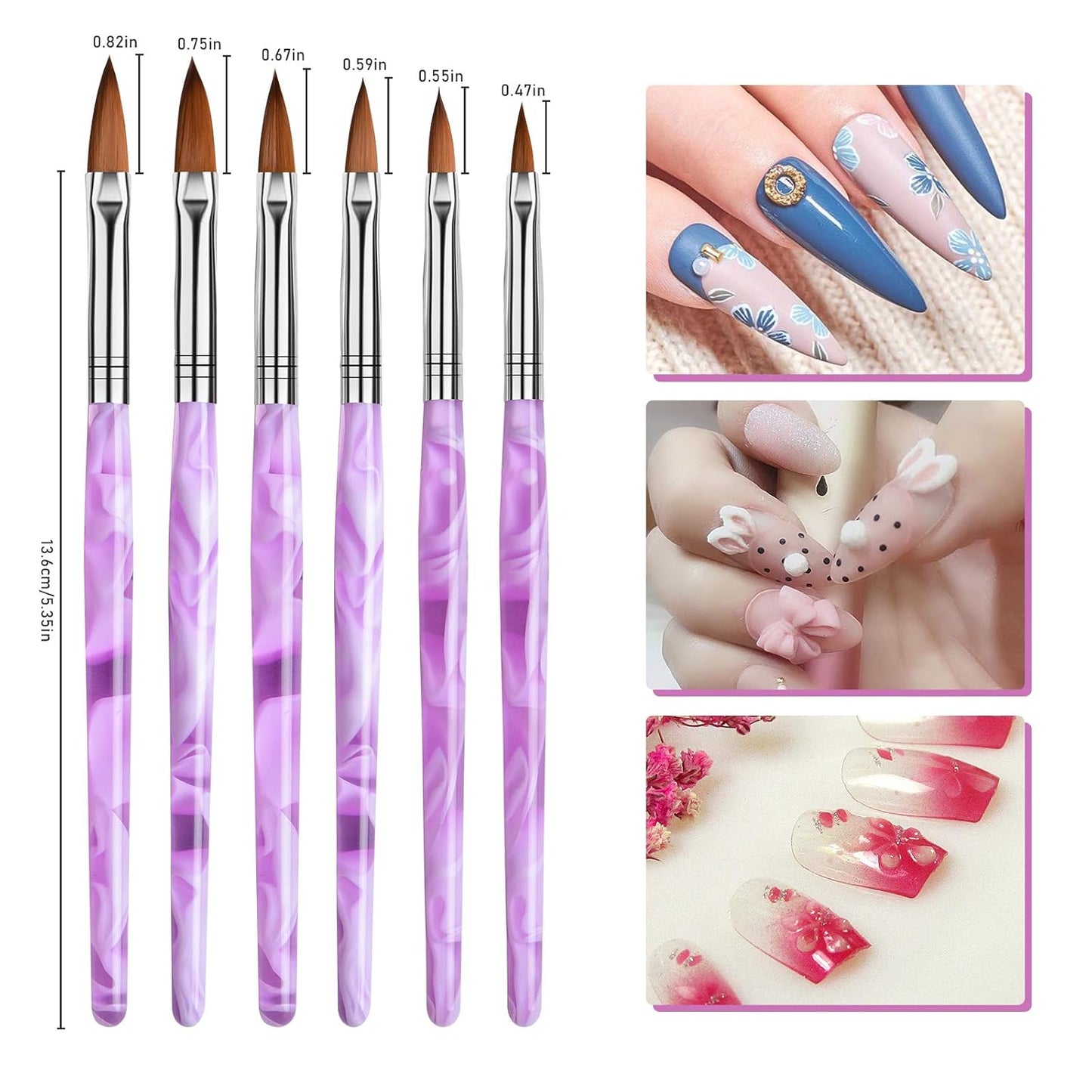 TOROKOM 19 Pcs Nail Art Brushes Acrylic Nail Brush Set for Acrylic Application, UV Gel Nail Polish Brush Nail Art Painting Brush Dotting Tool Nail Dust Remover Brushes for Nail Salon Art Tools(Purple)