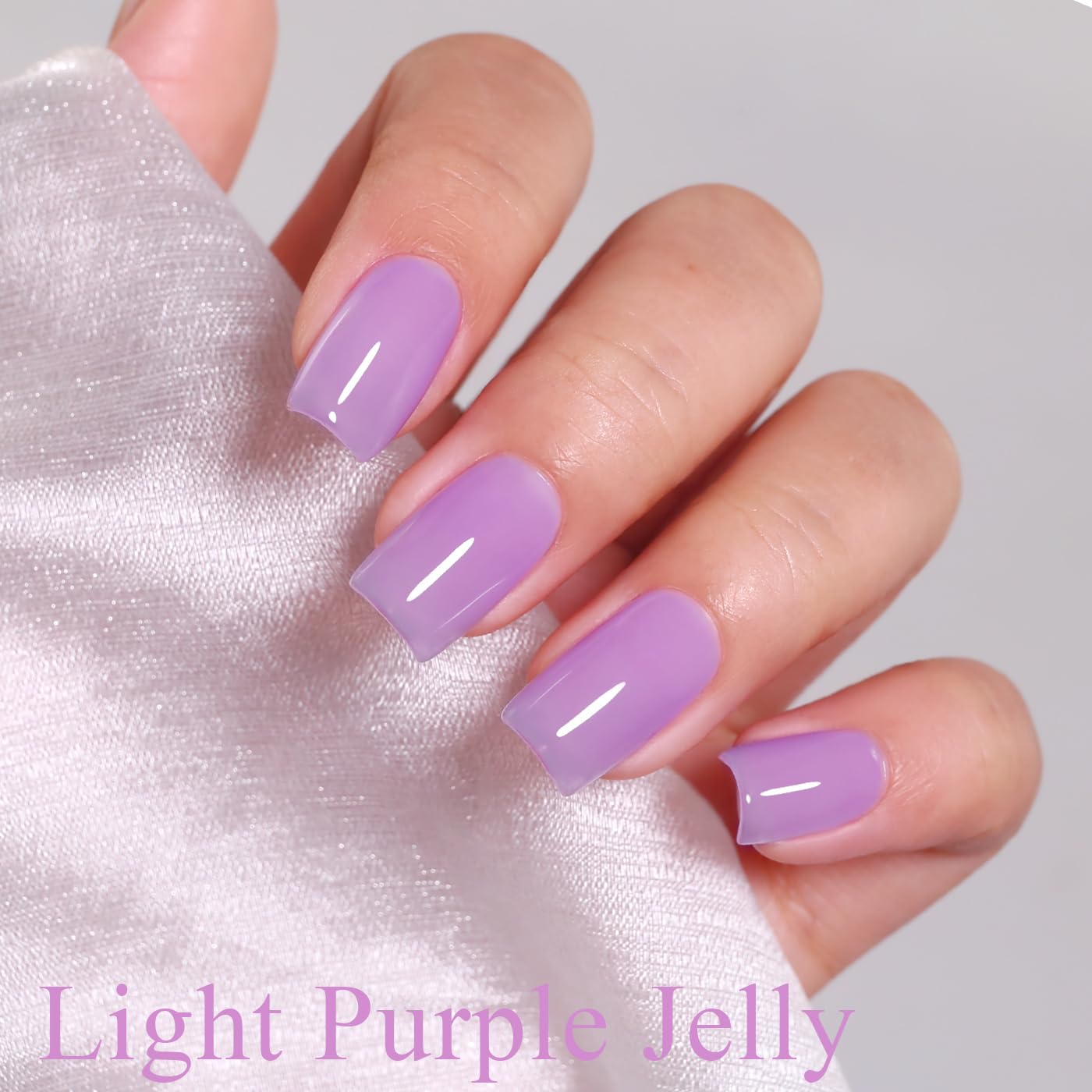 Imtiti Jelly Gel Nail Polish, Light Purple Sheer Jelly Nail Gel Polish Soak Off UV LED Spring Summer Translucent Art Manicure Salon DIY Design 10ML