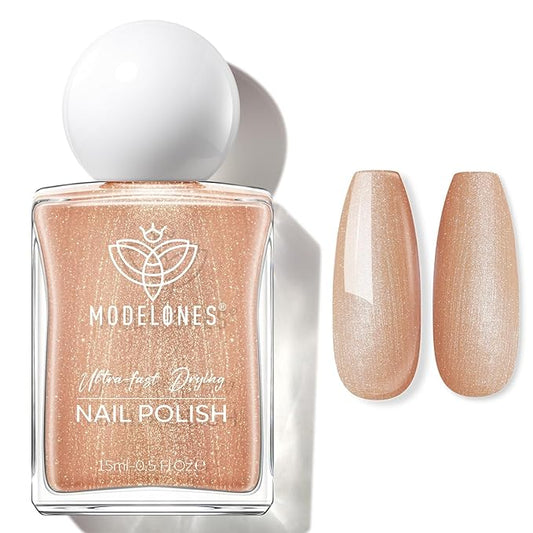 modelones Bronze Brown Nail Polish, 15 ml Metallic Brown Glitter Quick Dry Nail Lacquer Strengthener Long Last Shine Fingernail Toe Nail Art DIY Home Travel Manicure Gift for Women Girls 0.5 Fl Oz