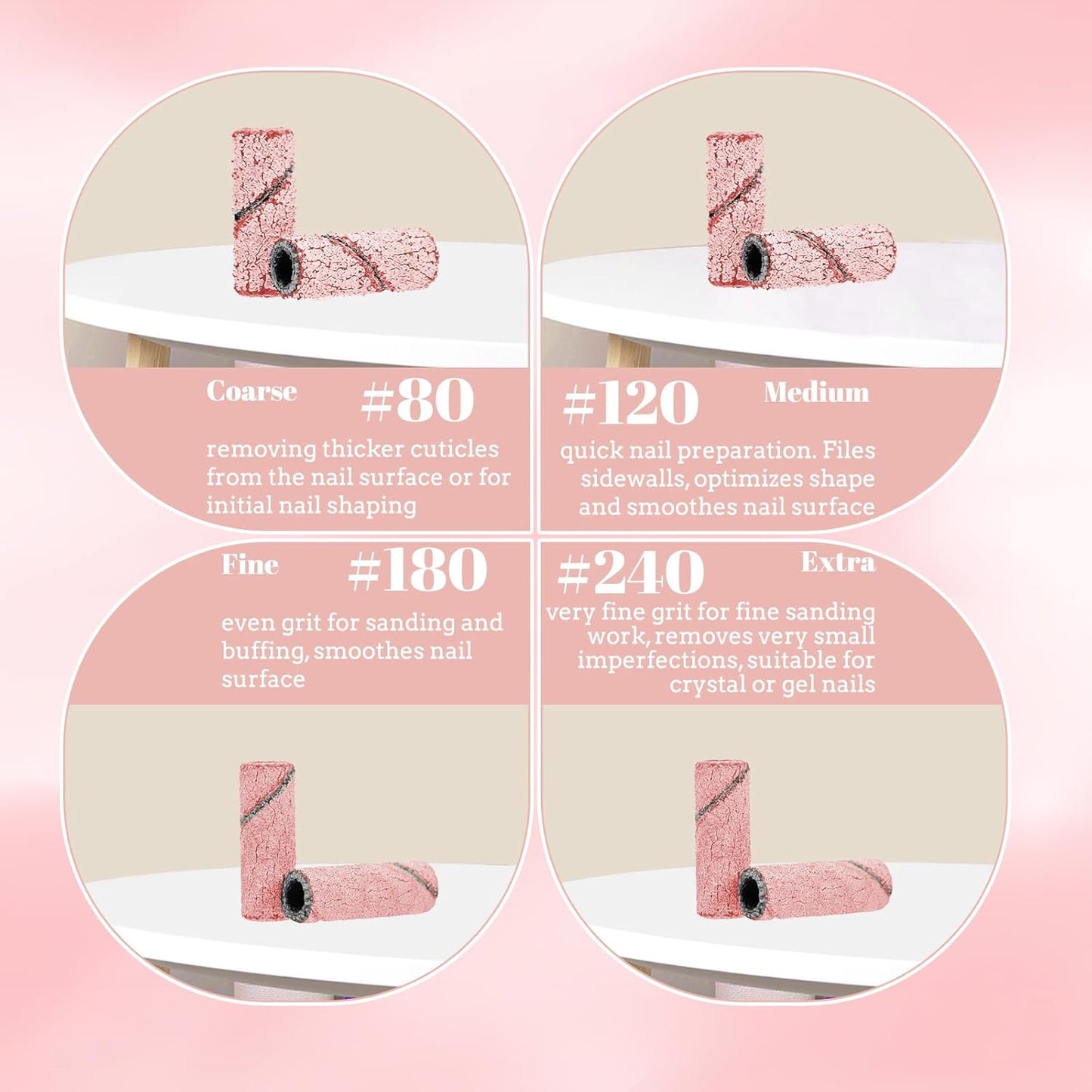 100 Pcs Nail Drill Bits Sanding Bands for Nail Drill, Nail Tips for Drill Bits Nail Tech,240 Fine Grit Nail File Sanding Bands for Acrylic Nails Gel Manicures and Pedicure, Pink