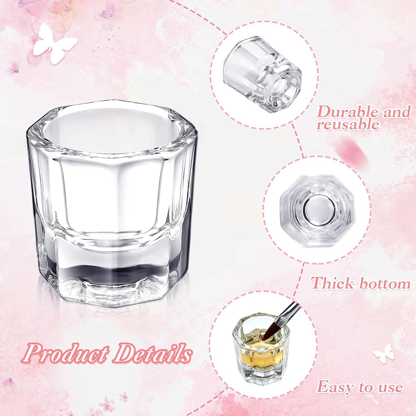 Cunhill 24 Pieces Dappen Dishes for Acrylic Nails Monomer Liquid Powder Glass Cups Clear Crystal Bowls Holders for Nail Extension Supplies