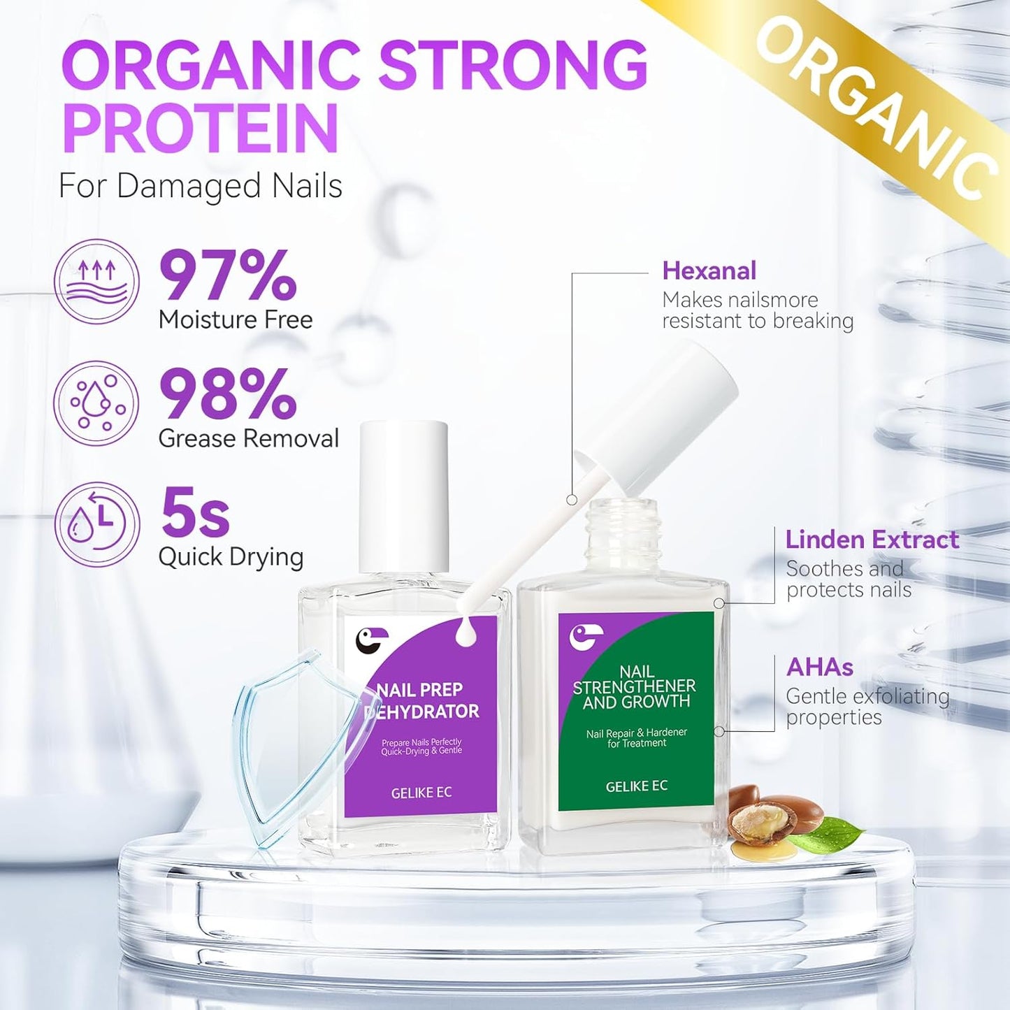 Gelike EC Nail Care Set: Strengthener and Dehydrator – Repair Protect & Perfect Your Nails - Long-Lasting Adhesion for Salon DIY Manicures